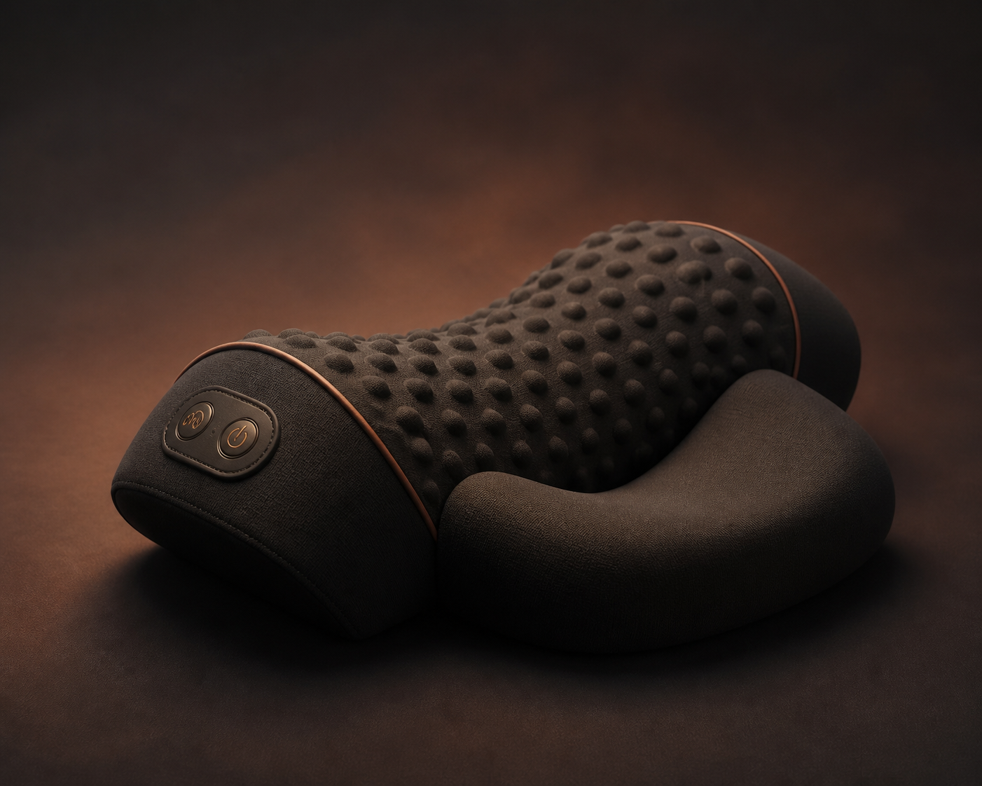 Black Evenwell neck massager pillow with a textured contoured surface and copper trim